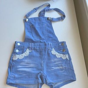 Short overalls for girls light wash with lace detail NWT